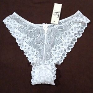 Sheer Lace High-Waist High-Cut Leg Tanga Panty by Felina | NWT